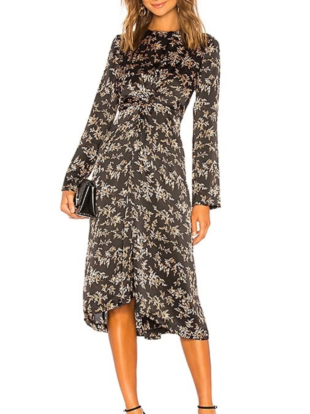 Vince Eden Branch Twist-Waist Midi Dress